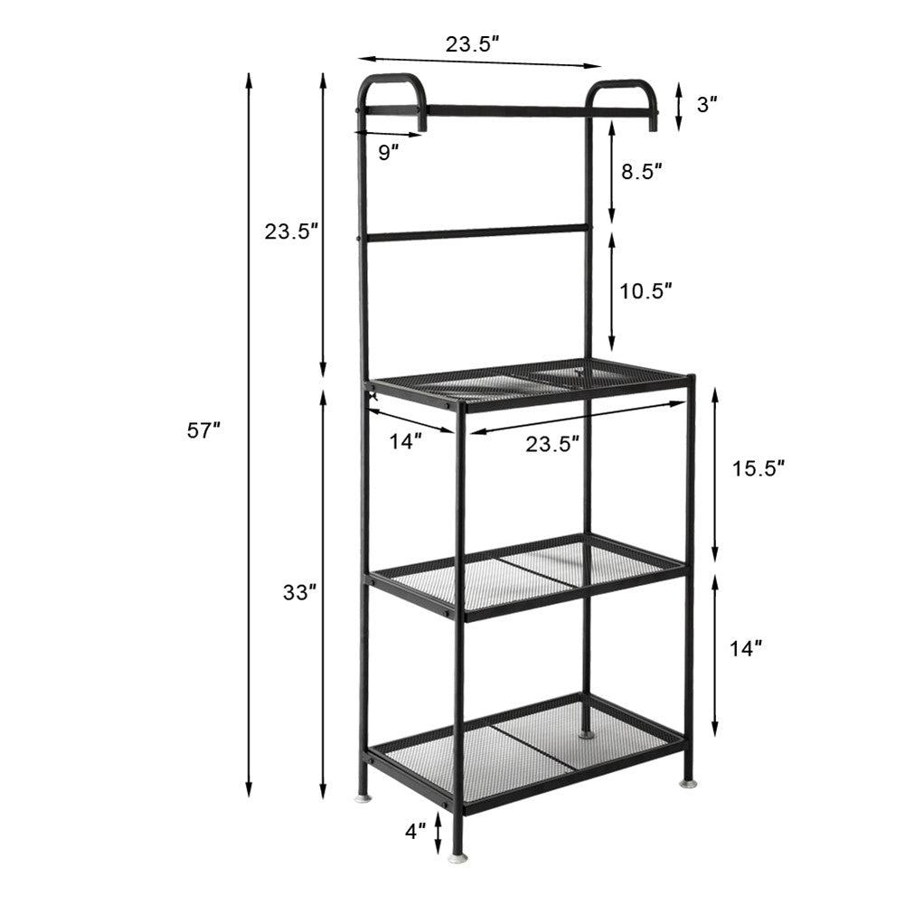 RONSHIN 4-tier Kitchen Shelf with Wire Mesh Storage Rack Black