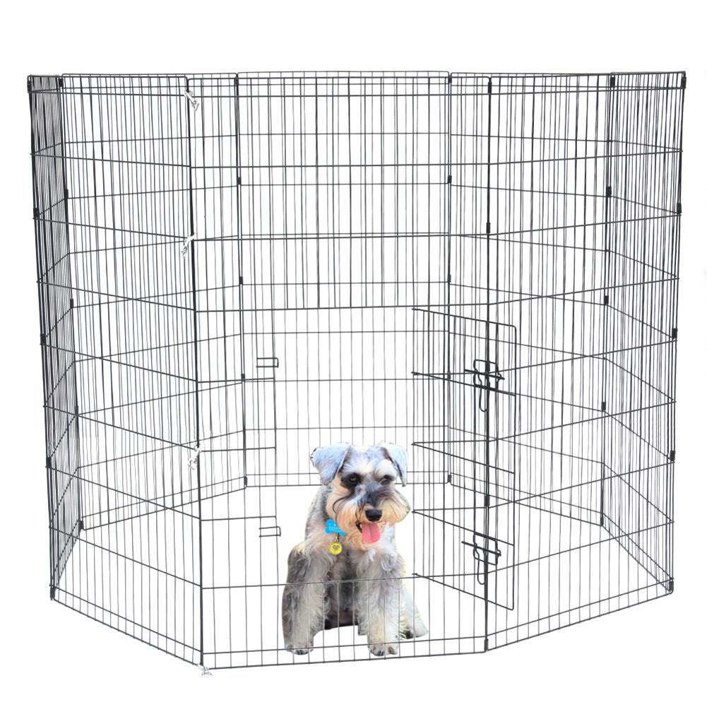 BEESCLOVER 48" Basics Play Area Foldable Metal Pet Wire Fence 8 Pieces with Open Doors Black