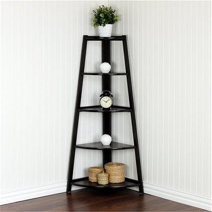 ALICIAN 5 Tier Corner Shelf Stand Wood Display Storage Home Furniture Rack Black