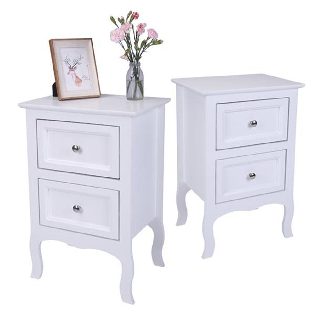 AMYOVE Rural Style Bedside Table Nightstands with 2 Drawers Storage Cabinet White