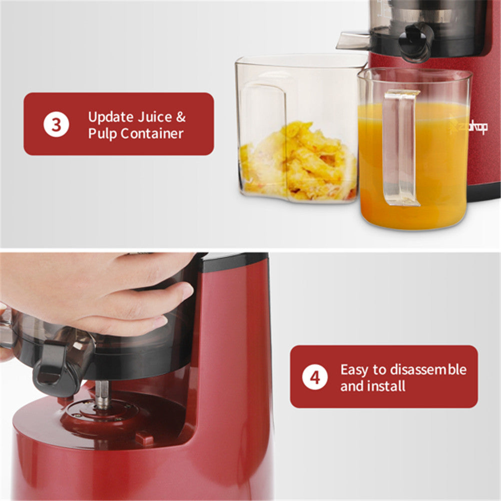 ZOKOP 1500ml Slow Juicer Set Juicer Jar Pulp Collector Red