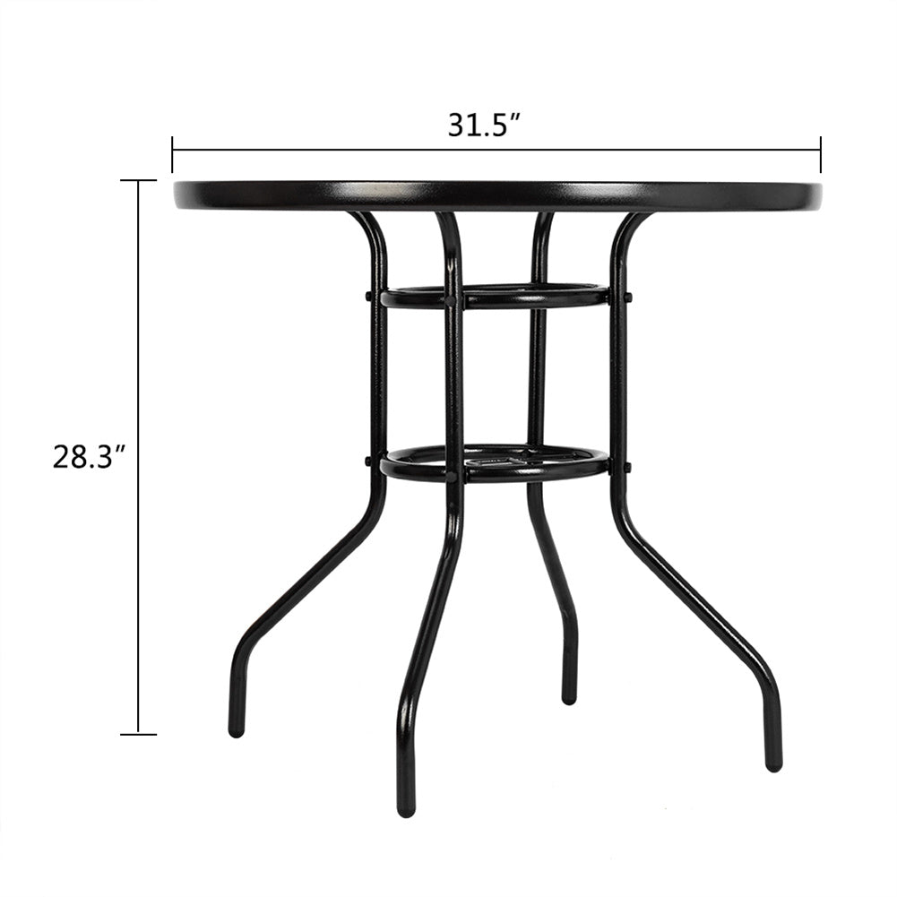 AMYOVE Outdoor Round Dining Table Weather-Proof Yard Garden Tempered Glass Table