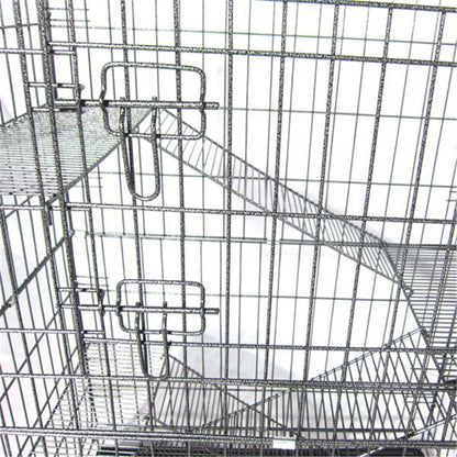 BEESCLOVER Pet Wire Cage Folding Game Fence Portability Cat Nest with Climbing Ladder Silver