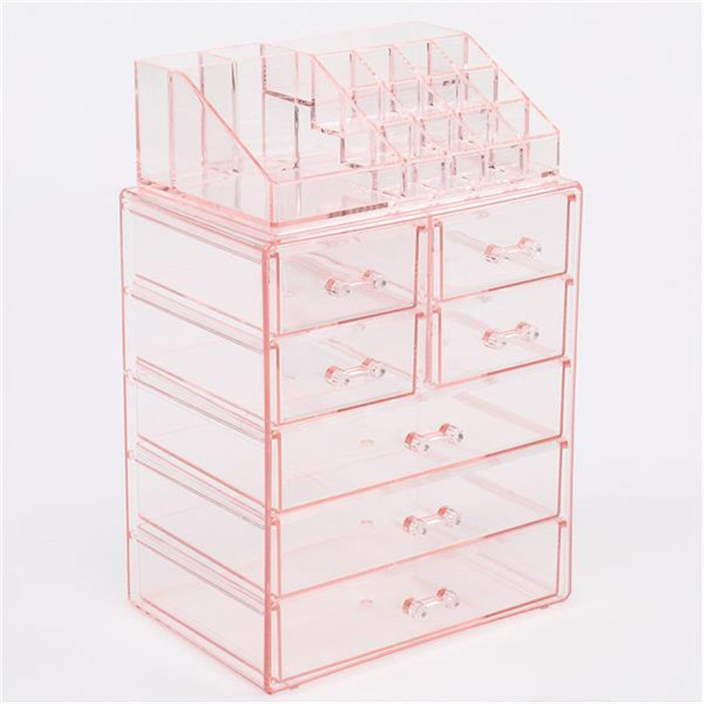 RONSHIN 2pcs Makeup Organizer Cosmetic Storage Drawers Pink