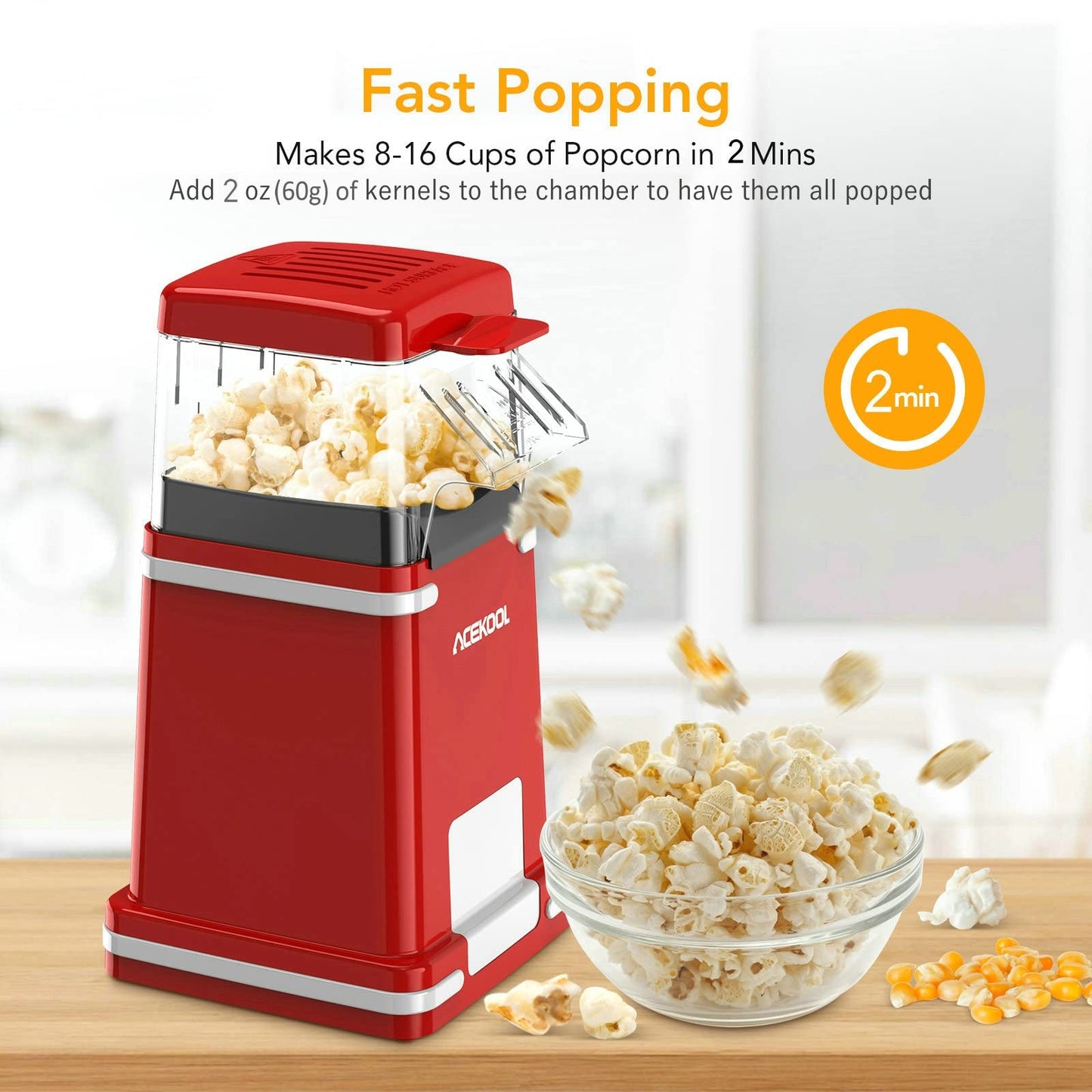 ACEKOOL Popcorn Maker PA1 No-Oil 2 Minutes Popcorn Machine