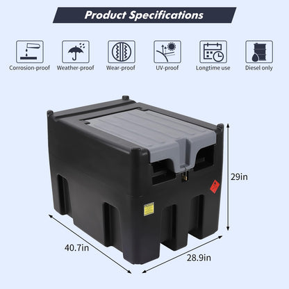 GARVEE 116 Gallon Diesel Transfer Tank Portable Fuel Tank with 12V Electric Fuel Transfer Pump Black