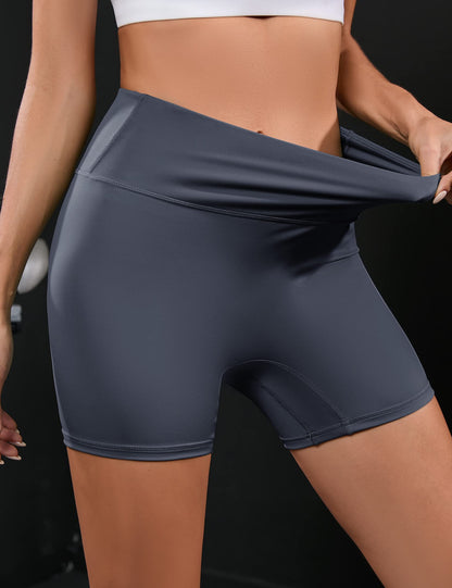 YESFASHION Women's Ruched Hip Lifting Tummy Yoga Shorts Blue Grey