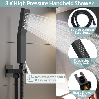 DualJetSpa 12" High-Pressure Rainfall Shower Faucet, Wall Mount, Rough in-Valve, 2.5 GPM