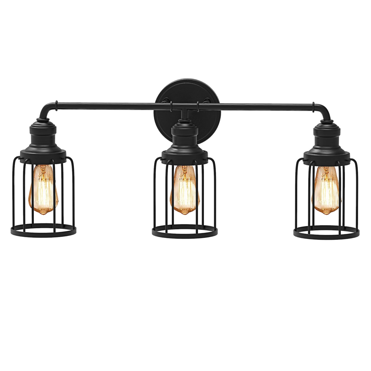 3-Light Industrial Vanity Light Black Metal Cage Wall Sconce