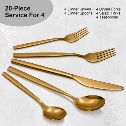 GARVEE 20 Piece Stainless Steel Kitchen Flatware Set - Gold