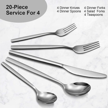 GARVEE 20 Piece Stainless Steel Kitchen Flatware Set - Silver