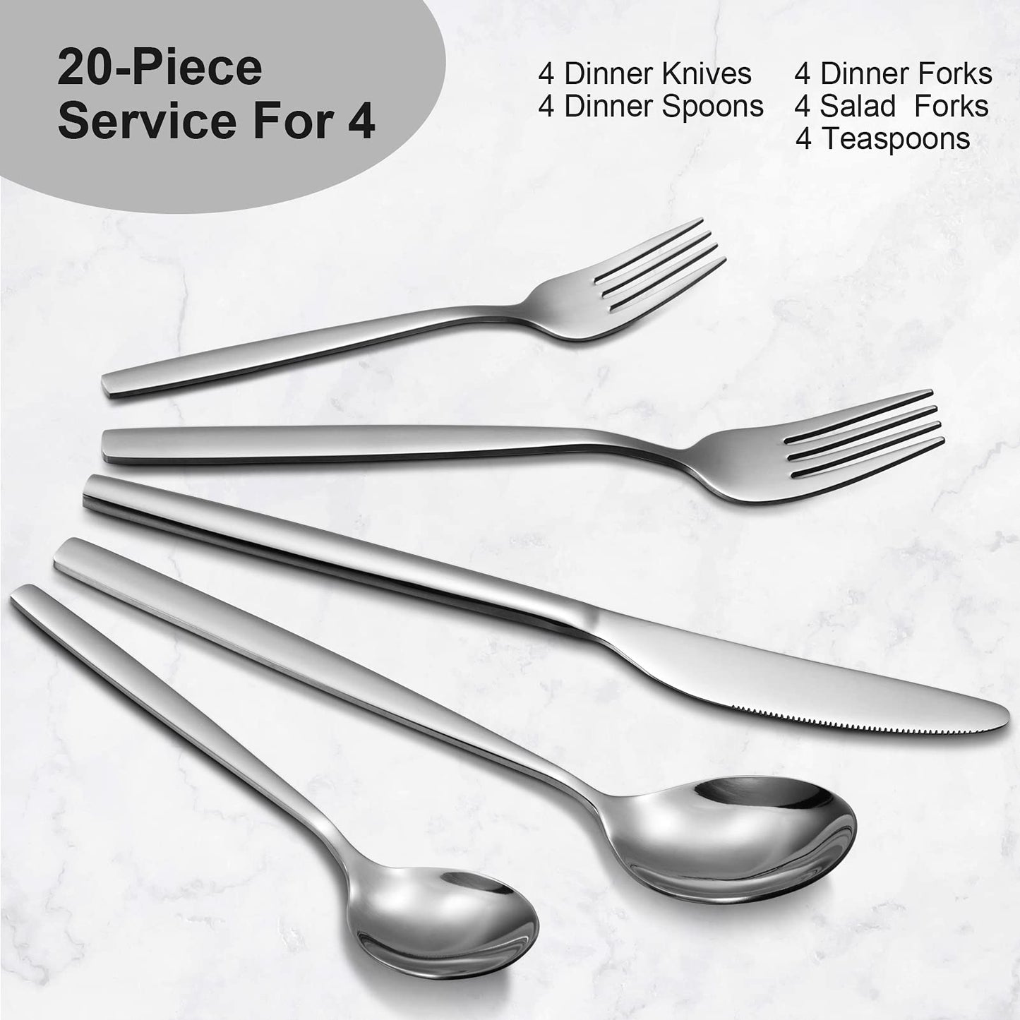 CIBEAT 20 Piece Stainless Steel Kitchen Flatware Set - Silver