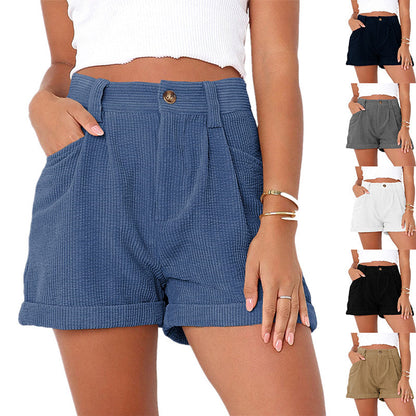 YESFASHION Women Casual Corduroy Shorts With Button Pants