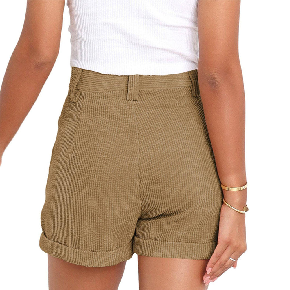 YESFASHION Women Casual Corduroy Shorts With Button Pants