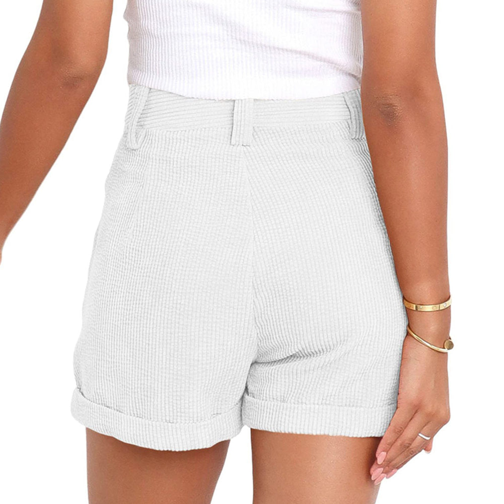 YESFASHION Women Casual Corduroy Shorts With Button Pants