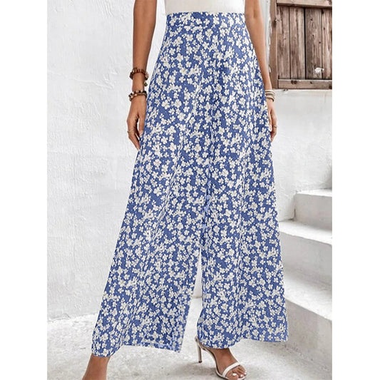 YESFASHION Women Wide Leg Pants Summer Sweet Floral