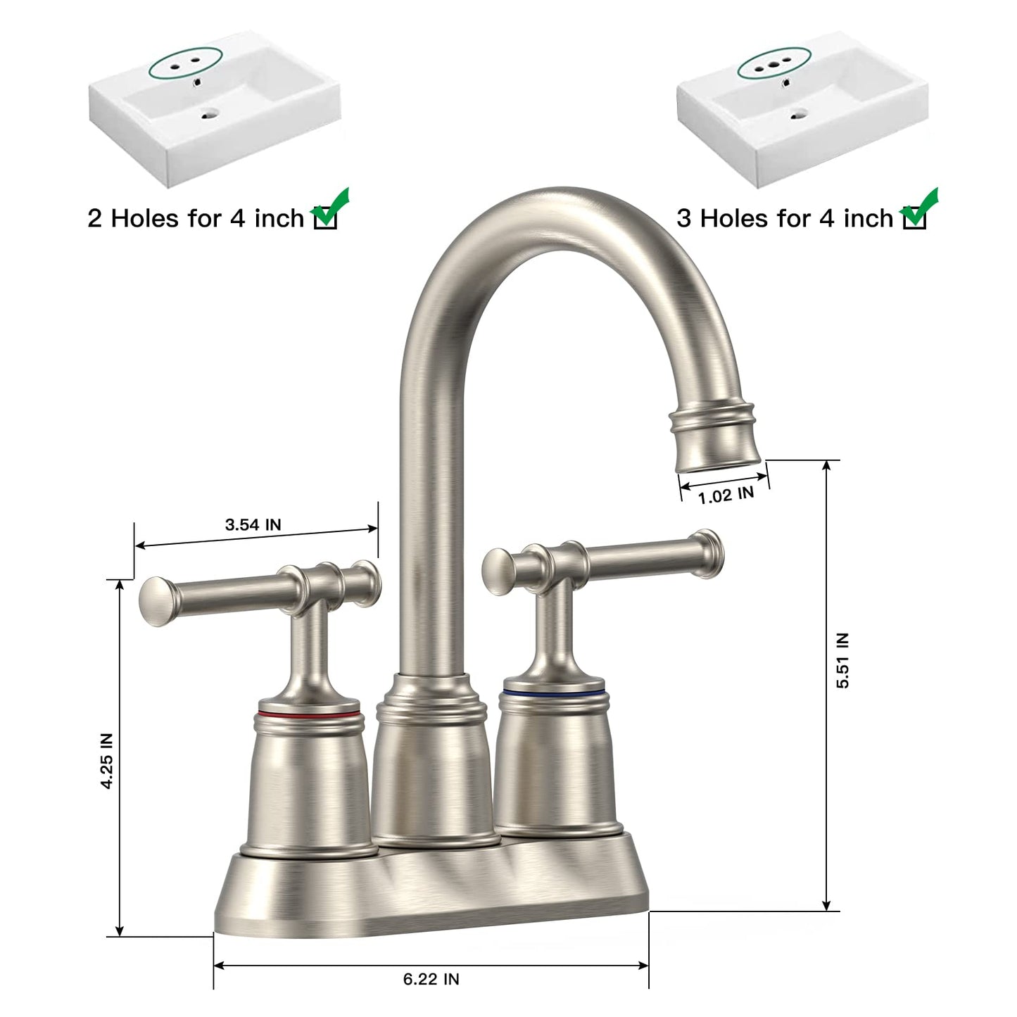 GARVEE 4 inch Classical Bathroom Faucets for Sink 2 Holes 3 Holes Brushed Nickel