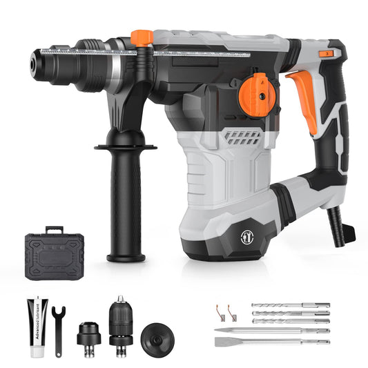 GARVEE 12.5 Amp Rotary Hammer Drill 1-1/4 Inch SDS-Plus 4 In 1 Multi-functional Heavy Duty Hammer Drill