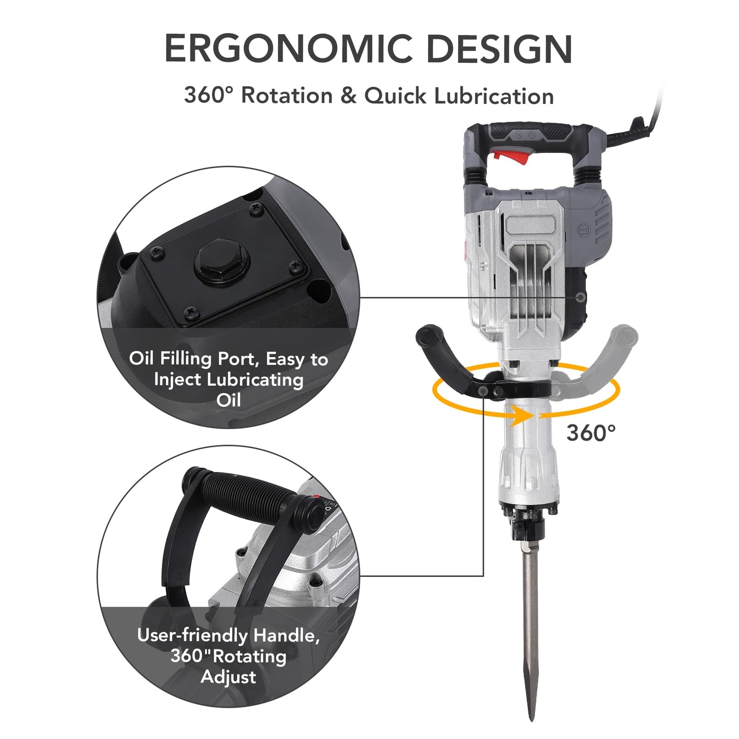 GARVEE 14 Amp 30 Pound SDS Hex Jack Hammer 1-1/8Inch 2000W Chipping Hammer Concrete