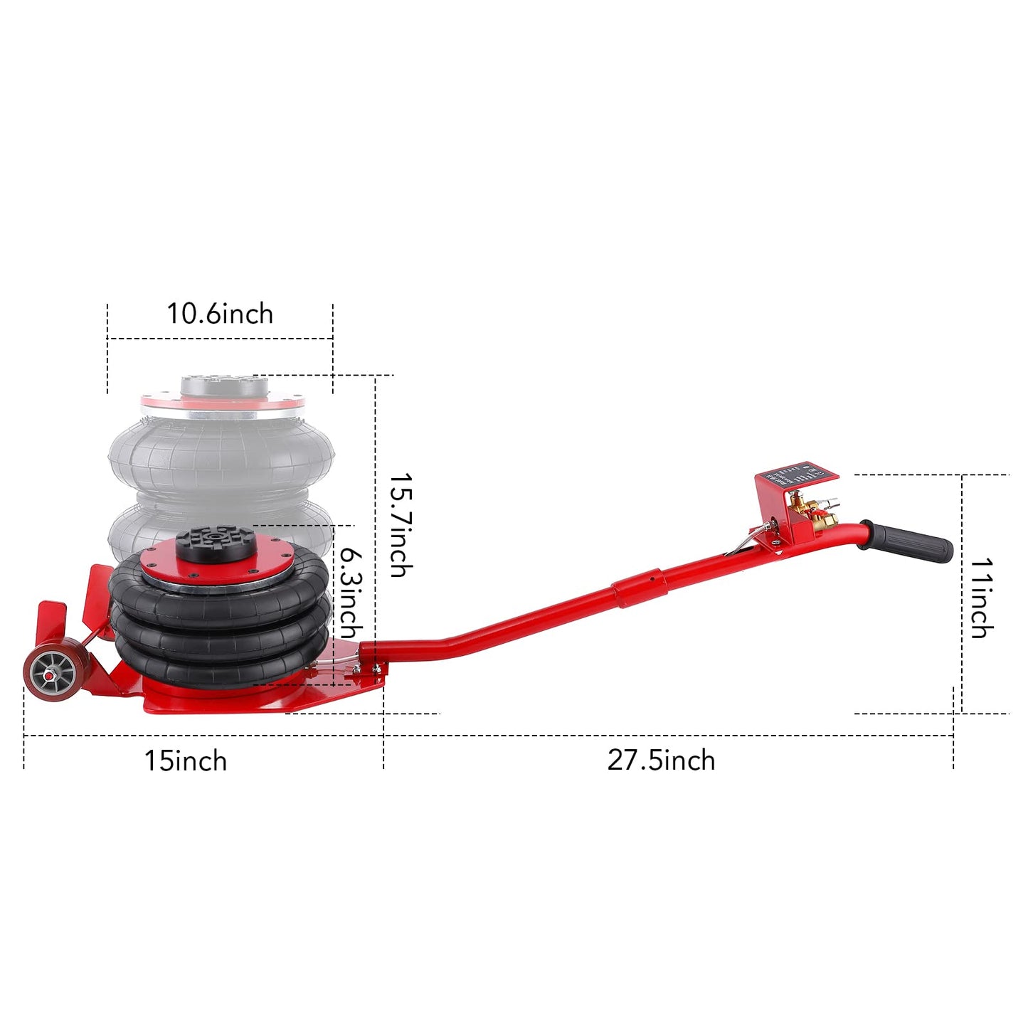 GARVEE Car Jack 3 Ton 6600LBS Triple Air Bag Jack With Long Hand Lifting Height Up To 15.75 Inch