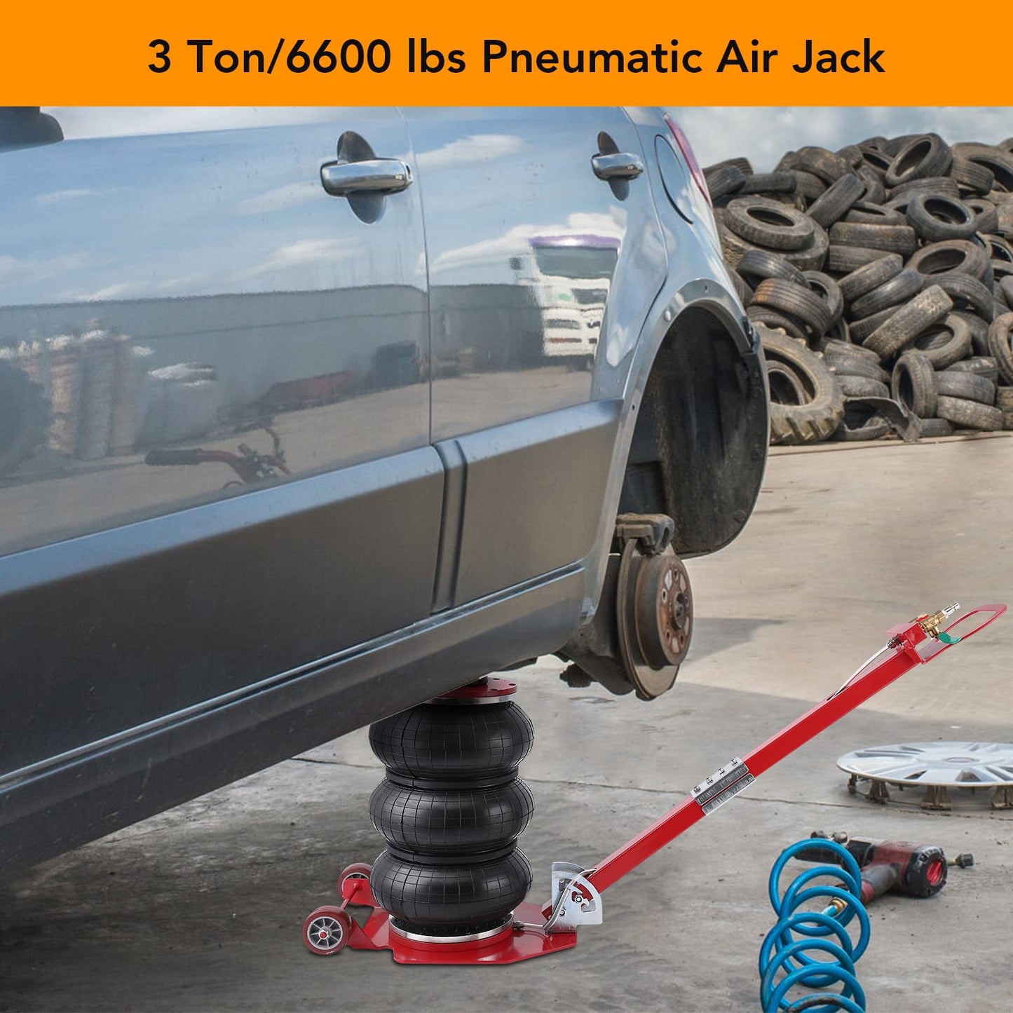 GARVEE Car Jack 3 Ton 6600LBS Triple Air Bag Jack Long Adjustment Hand Lifting Height Up To 15.75 Inch