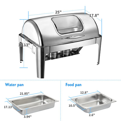 GARVEE 9QT Visible Roll Top Chafing Dish Buffet Set Stainless Steel Buffet Servers And Warmers For Party