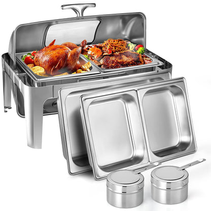 GARVEE 9QT Visible Roll Top Chafing Dish Buffet Set Stainless Steel Buffet Servers And Warmers For Party