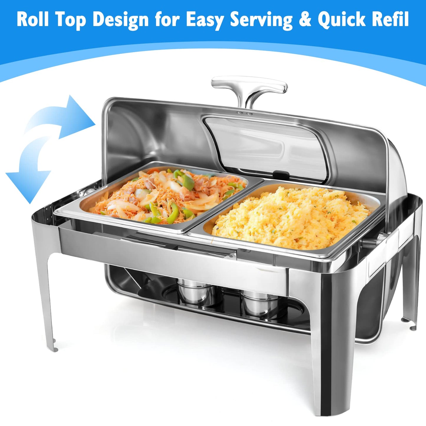 GARVEE 9QT Visible Roll Top Chafing Dish Buffet Set Stainless Steel Buffet Servers And Warmers For Party