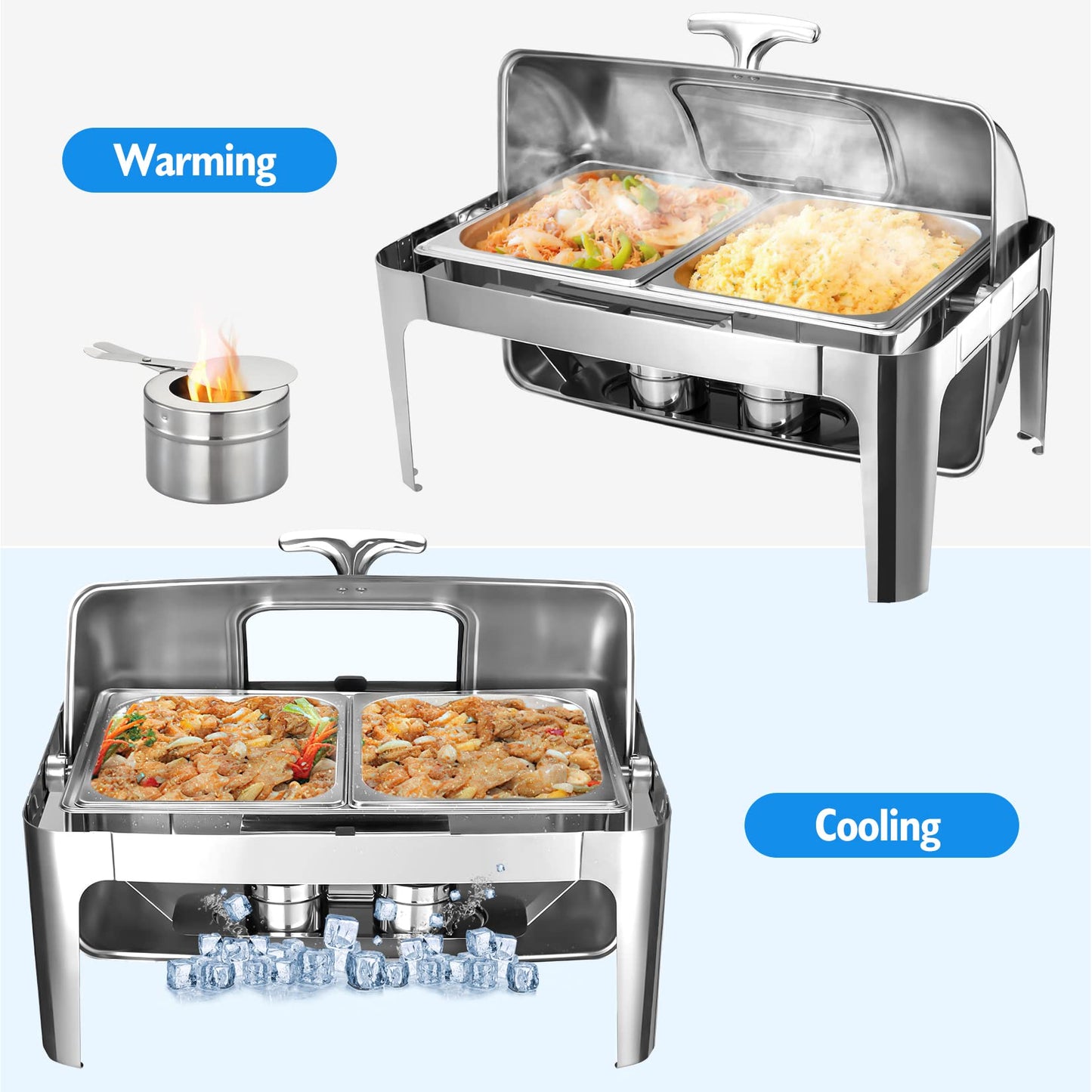 GARVEE 9QT Visible Roll Top Chafing Dish Buffet Set Stainless Steel Buffet Servers And Warmers For Party