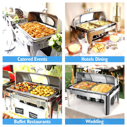 GARVEE 9QT Visible Roll Top Chafing Dish Buffet Set Stainless Steel Buffet Servers And Warmers For Party