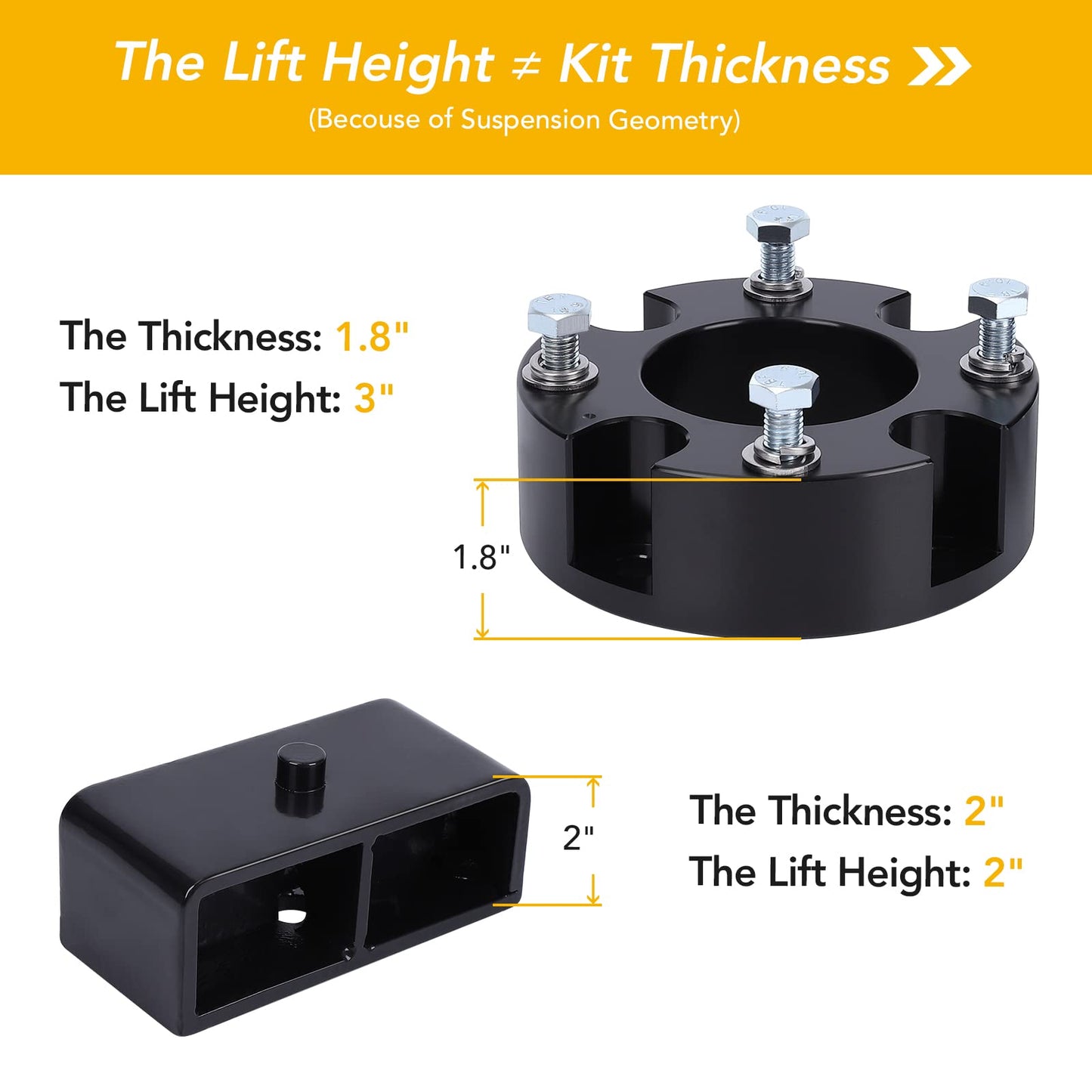 GARVEE Tundra 3 inch Front & 2 inch Rear Leveling lift kit T6 Aircraft Billet Strut Spacers Lift Blocks Extended U Bolts