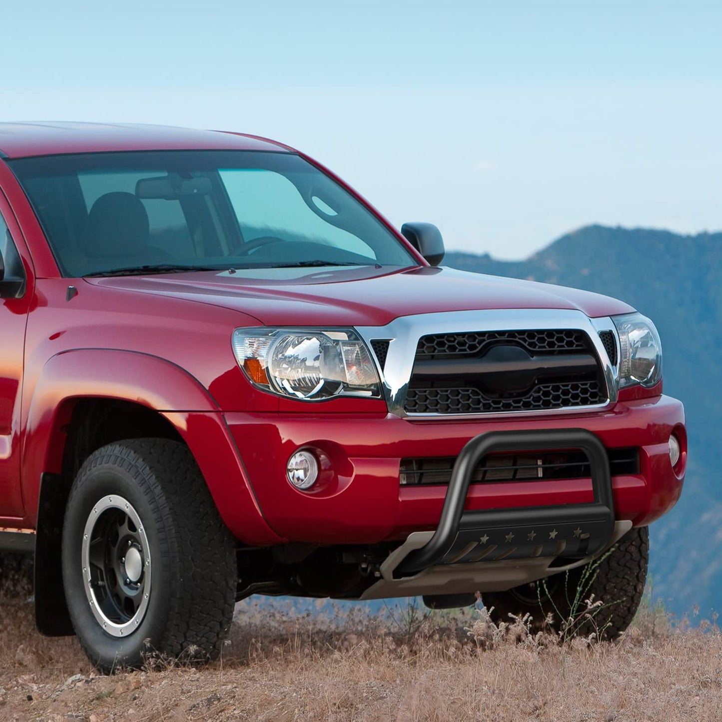 GARVEE Bull Bar Front Grille Brush Push Bumper Guard With Skid Plate Compatible For 2005-2015 Tacoma