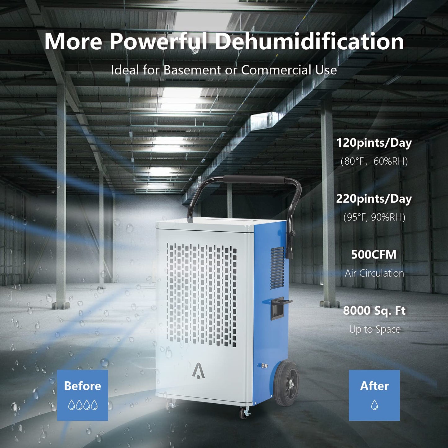 GARVEE 220 Pints Commercial Dehumidifier Portable Industrial Dehumidifier For Home Basement Garages Job Site