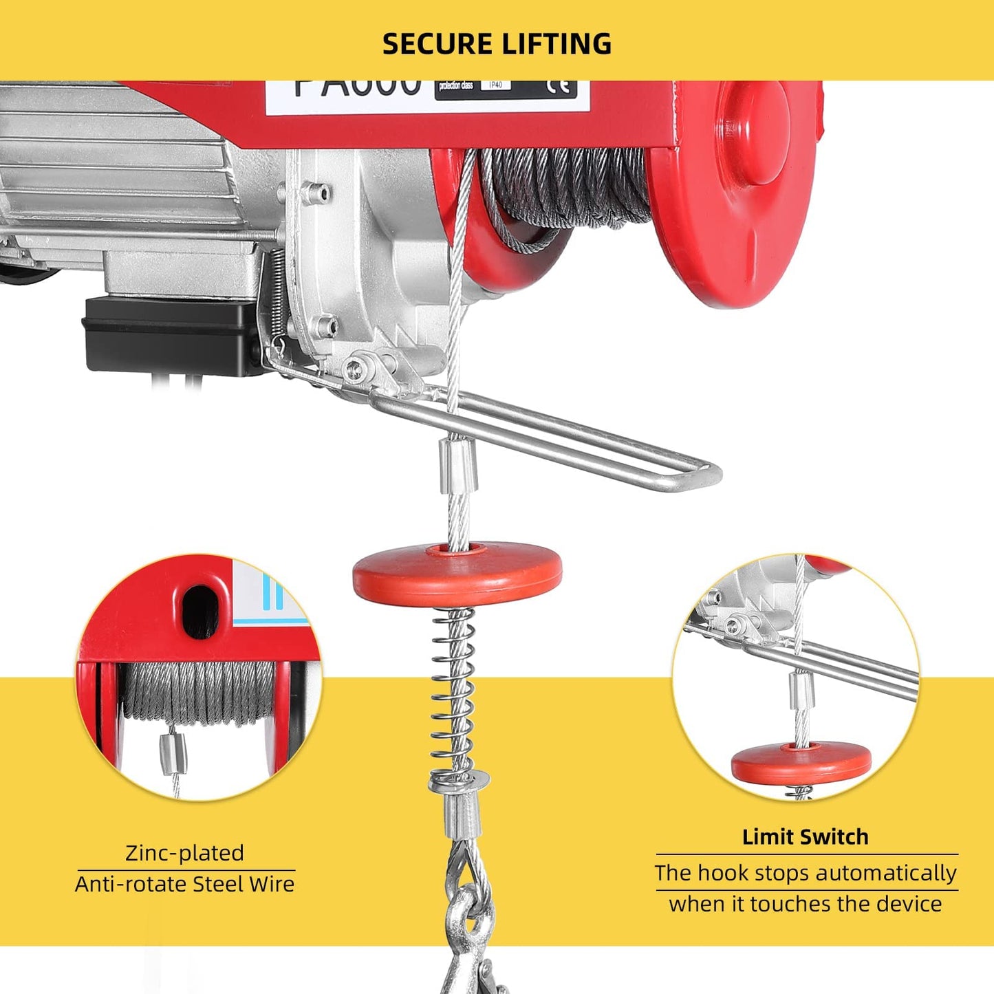 GARVEE Electric Hoist 1320LBS Lift Electric Winch With Remote Control Power System 39ft Lifting Height