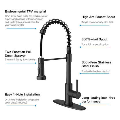 GARVEE Kitchen Faucet With Pull Down Sprayer Commercial Spring Kitchen Sink Faucet With Deck Plate