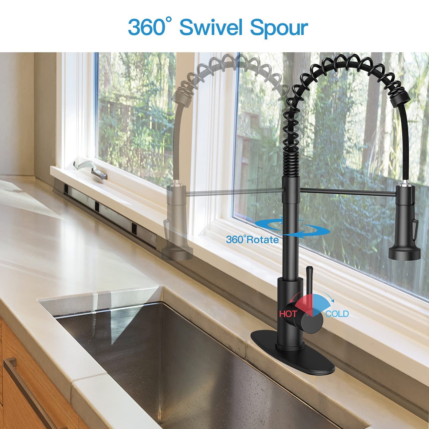 GARVEE Kitchen Faucet With Pull Down Sprayer Commercial Spring Kitchen Sink Faucet With Deck Plate