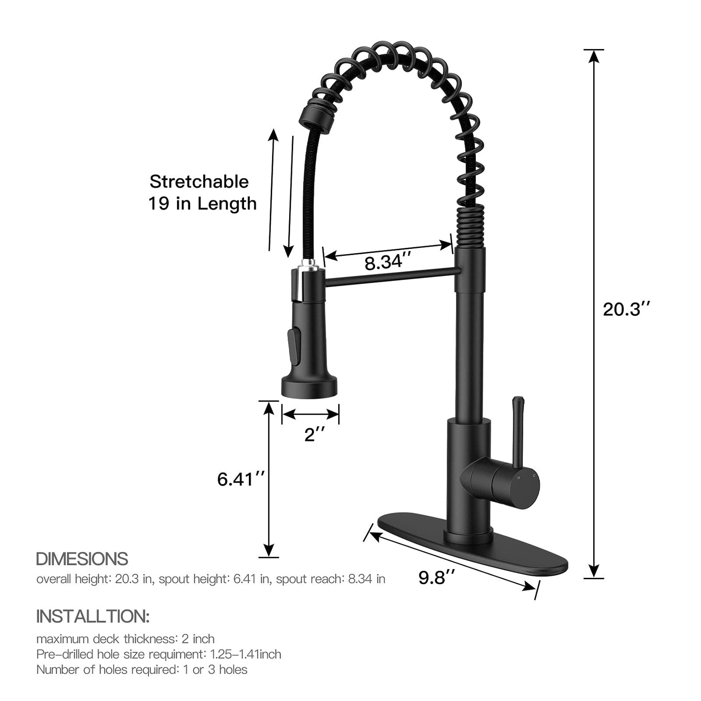 GARVEE Kitchen Faucet With Pull Down Sprayer Commercial Spring Kitchen Sink Faucet With Deck Plate