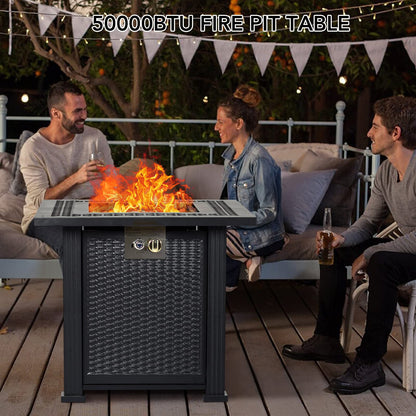 GARVEE 28 Inch Propane Fire Pit Table 50000BTU Rectangle Fire Table With Cover