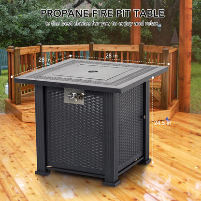 GARVEE 28 Inch Propane Fire Pit Table 50000BTU Rectangle Fire Table With Cover