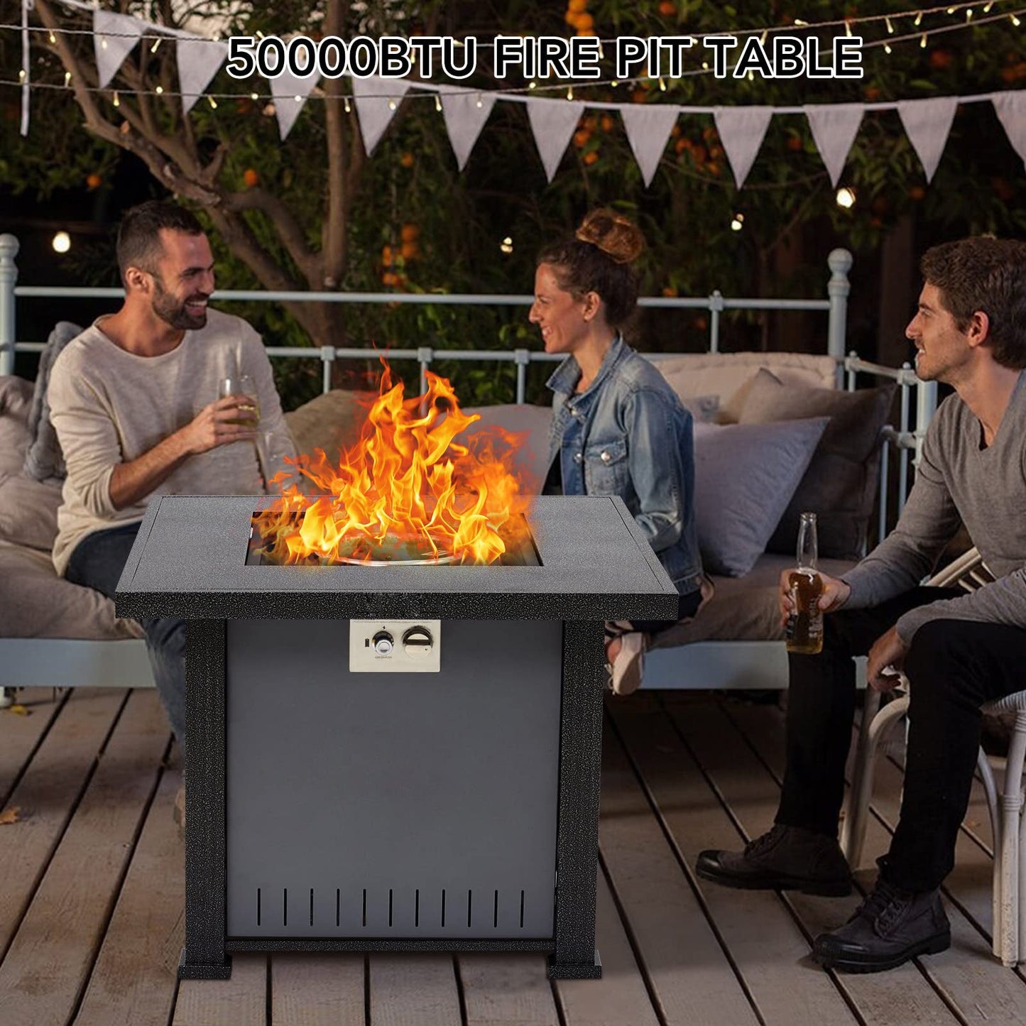 GARVEE 32 Inch Propane Fire Pit Table 50000BTU Rectangle Fire Table