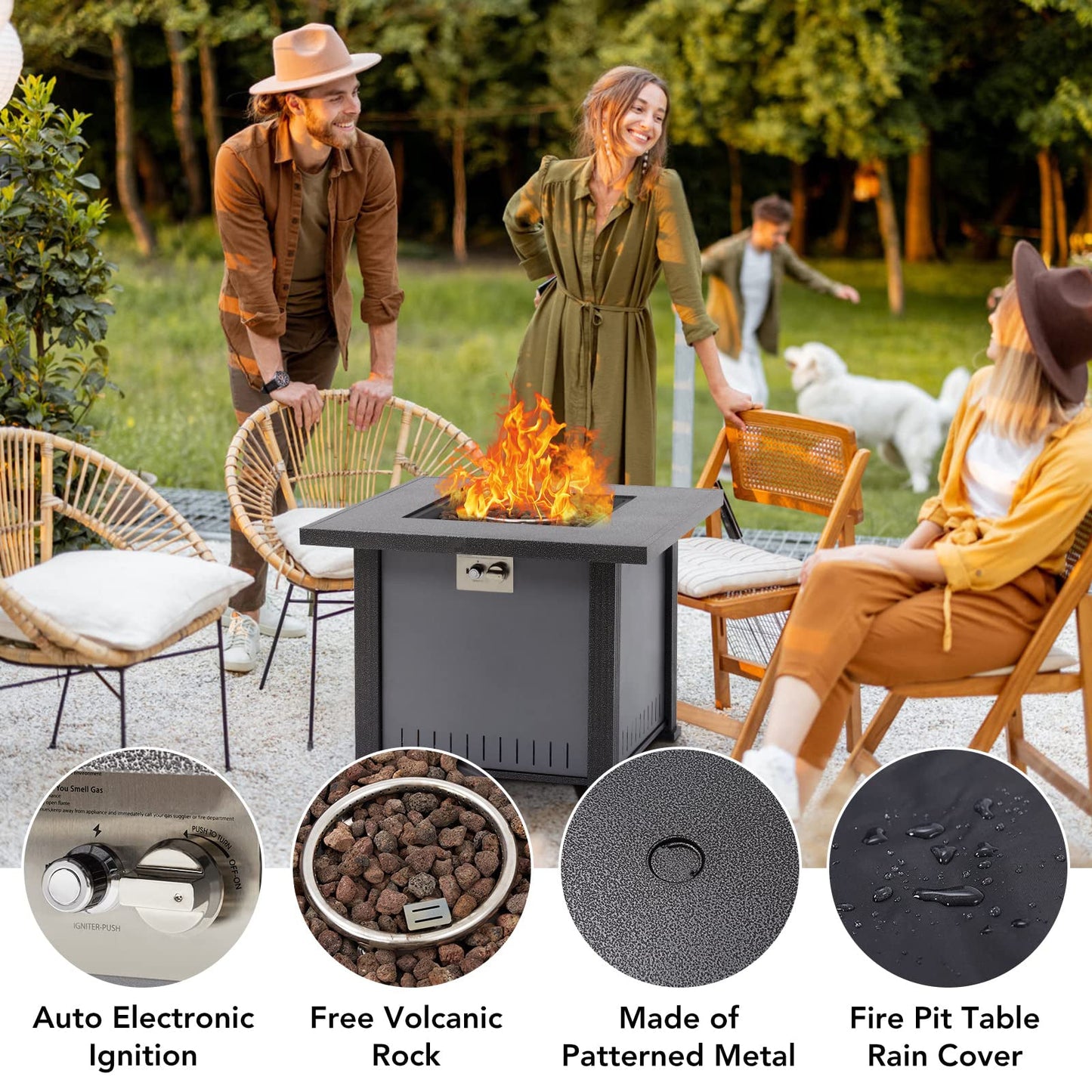 GARVEE 32 Inch Propane Fire Pit Table 50000BTU Rectangle Fire Table