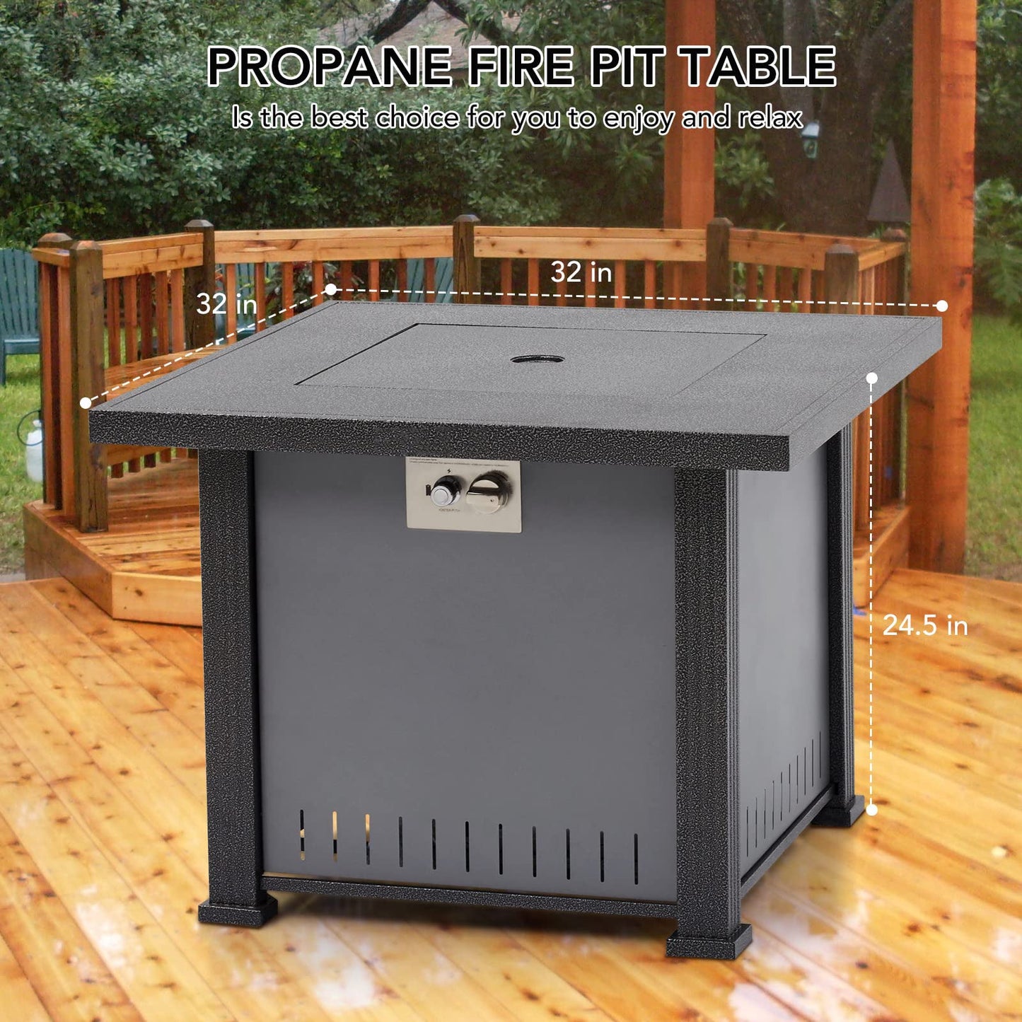 GARVEE 32 Inch Propane Fire Pit Table 50000BTU Rectangle Fire Table