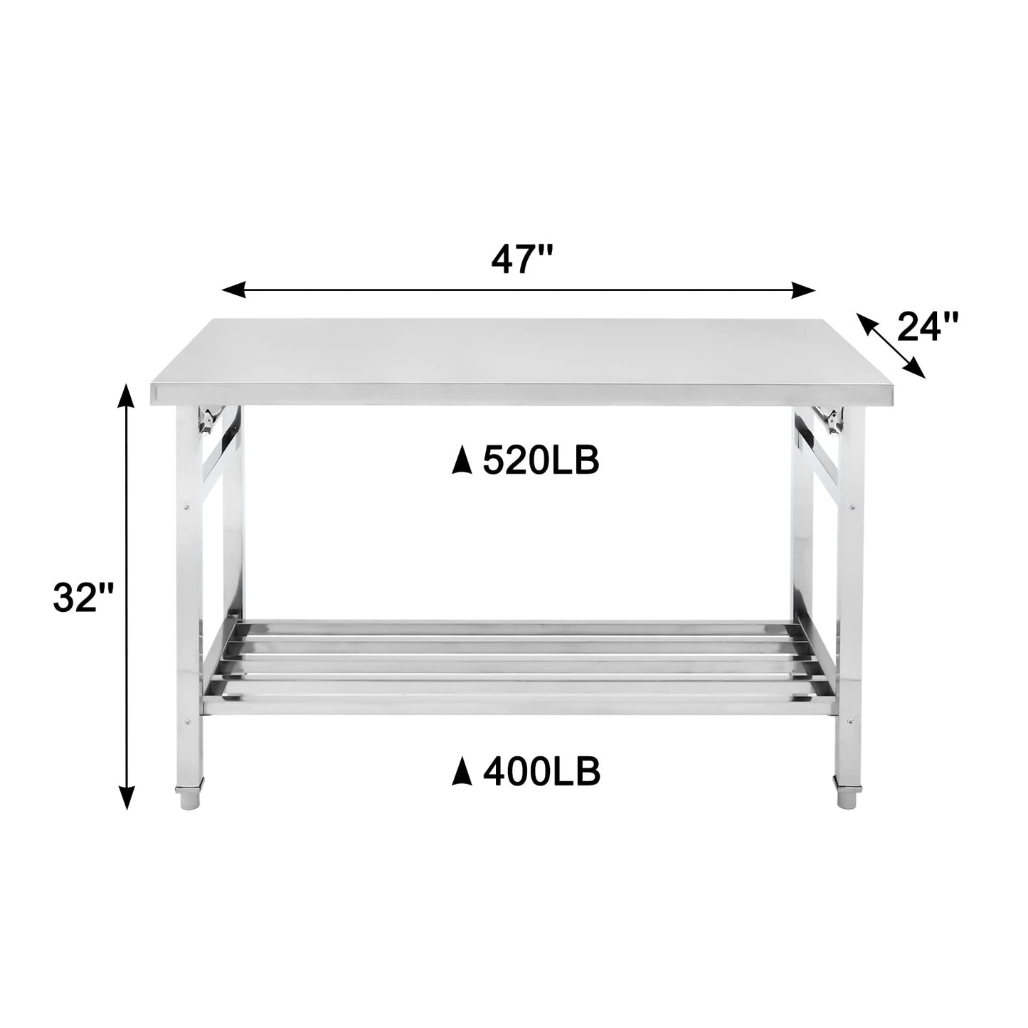 GARVEE Stainless Steel Prep Table 48 x 24 Inch NSF Commercial Heavy Duty Stainless Steel Work Folding Table