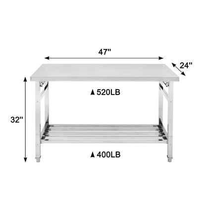 GARVEE Stainless Steel Prep Table 48 x 24 Inch NSF Commercial Heavy Duty Stainless Steel Work Folding Table