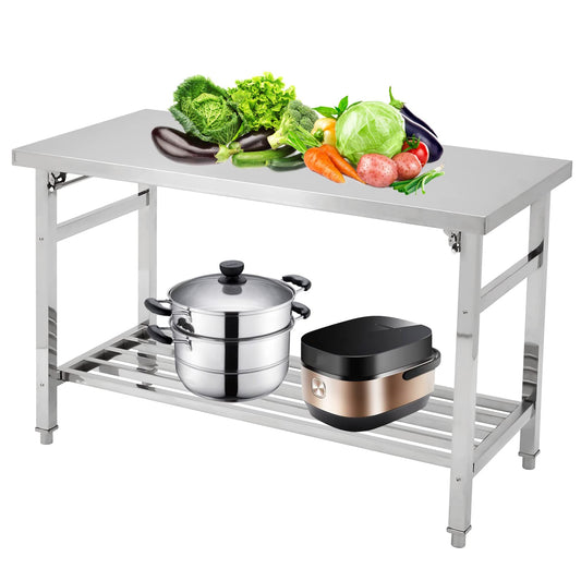 GARVEE Stainless Steel Prep Table 48 x 24 Inch NSF Commercial Heavy Duty Stainless Steel Work Folding Table