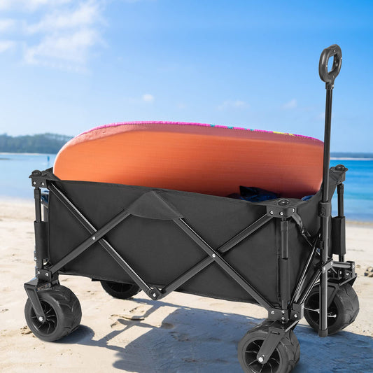 GARVEE Collapsible Outdoor Utility Wagon Cart Heavy Duty Foldable Beach Wagon With Big Wheels