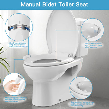 GARVEE Elongated Non-Electric Bidet Toilet Seat Bidet Attachment For Toilet With Self Cleaning Nozzles