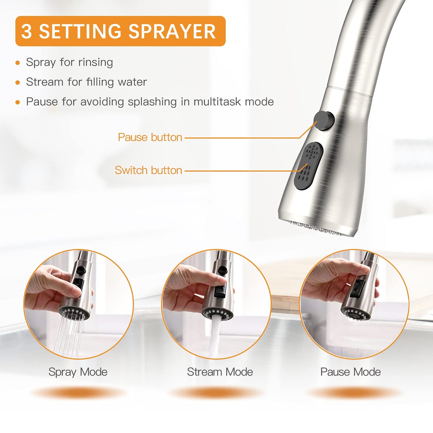 GARVEE Kitchen Faucet Kitchen Sink Faucet Kitchen Faucet With Pull Down Sprayer Perfect Commercial Modern Faucet