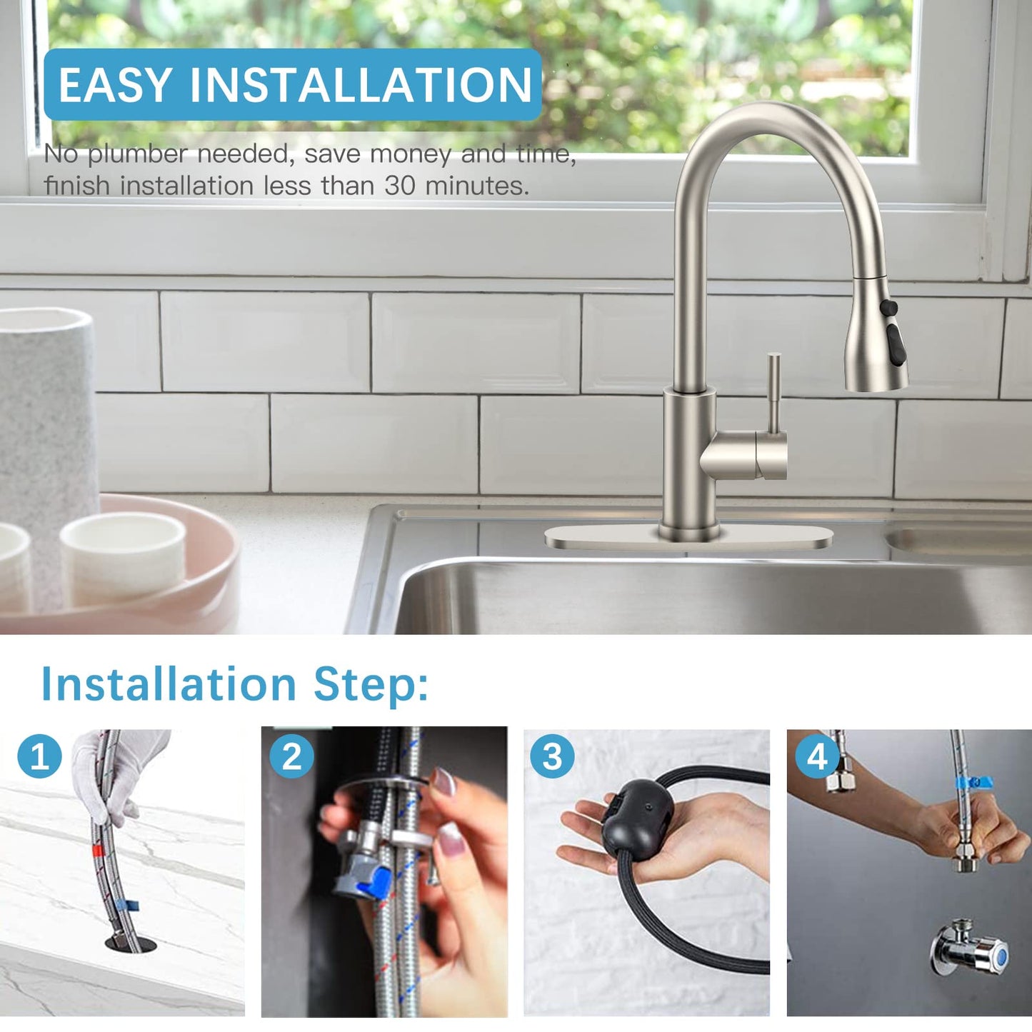 GARVEE Kitchen Faucet With Pull Down Sprayer For Kitchen Sink High Arc Kitchen Sink Faucet With 3 Modes