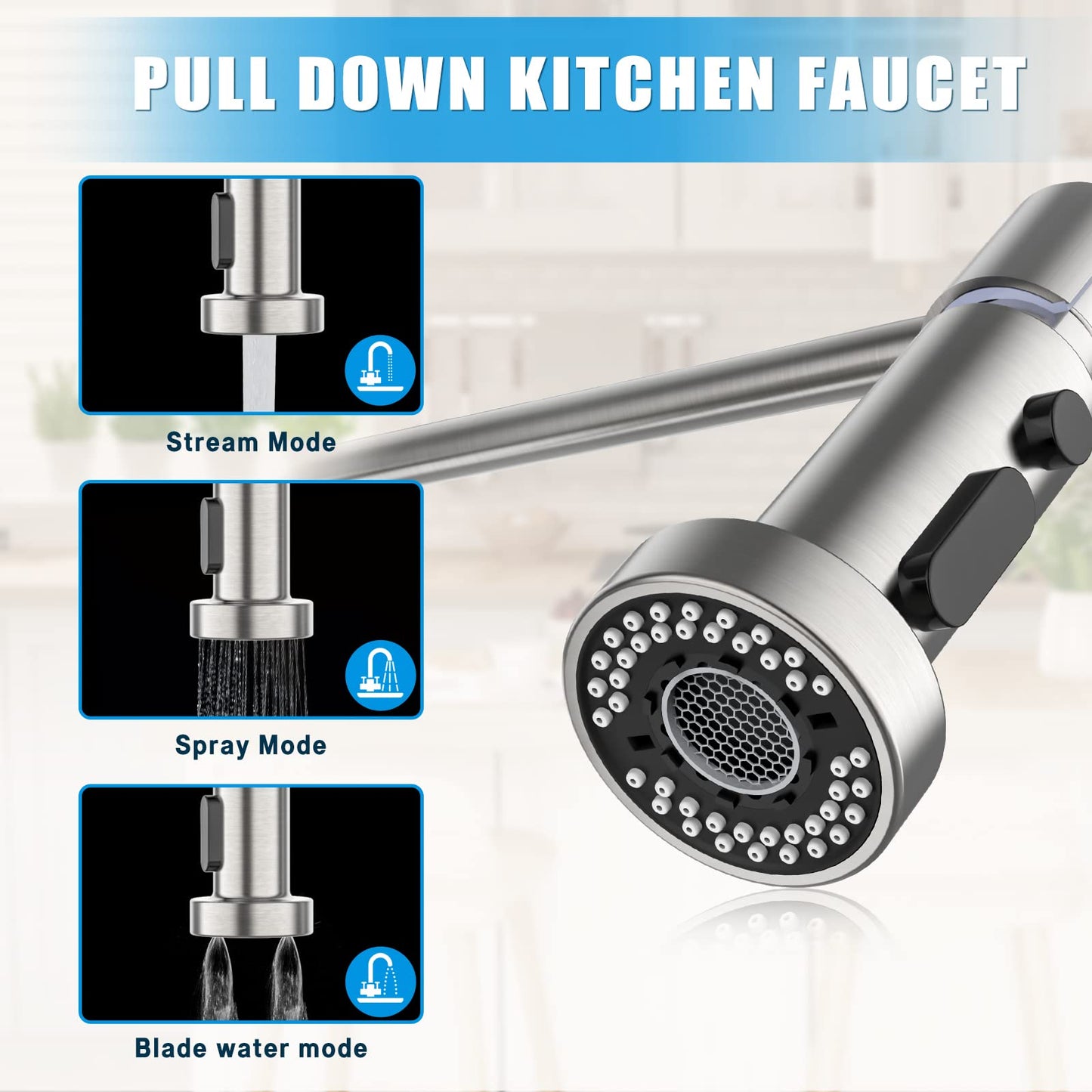 GARVEE Kitchen Faucet With Pull Down Sprayer Spring Sink Faucets